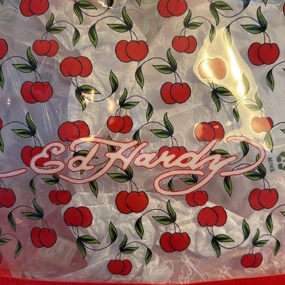 Ed Hardy Cherry Print Clear Tote Bag - Picture 2 of 3
